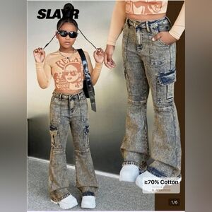 SHEIN TWEEN Denim Flare Cargo Pants